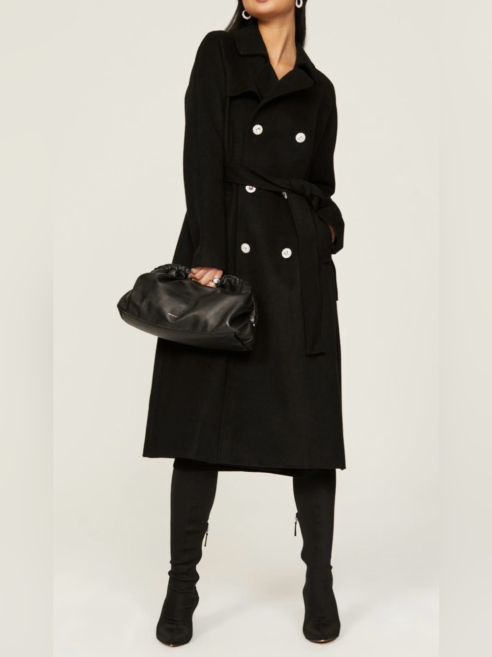 Adam Lippes Black Double-Breasted Wool Pea Coat